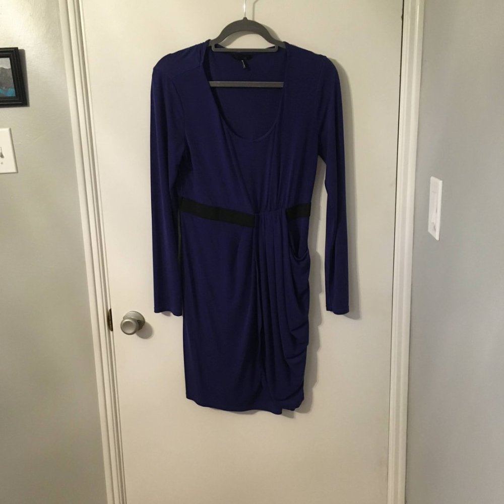 Daisy Fuentes Navy Long Sleeve Gathered Waist Dress